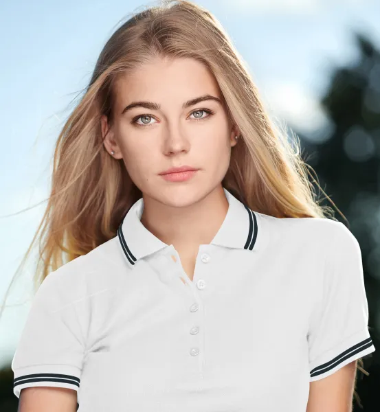 Polo contrasté pour femme - fermeture à 5 boutons