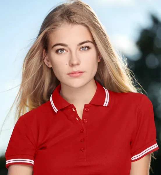 Polo contrasté pour femme - fermeture à 5 boutons