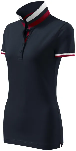 Polo pour femme avec col relevé - Polo femme à col rayé contrastant